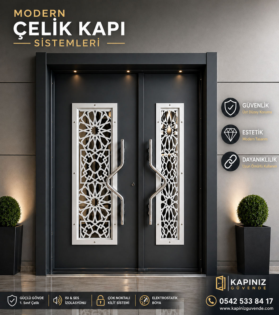 Modern Çift Kanat Çelik Kapı Sistemi